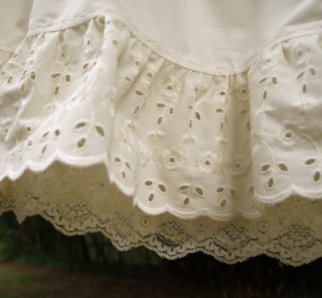 Organic cotton Petticoat-double layered with two tiers of of lace and embroidered detail- custom made to measure