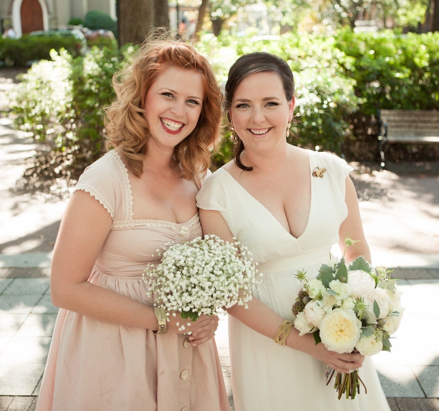 custom Bridesmaid dress Classic cotton sundress with gathered skirt, pockets antique lace detail, cap sleeves, attached petticoat