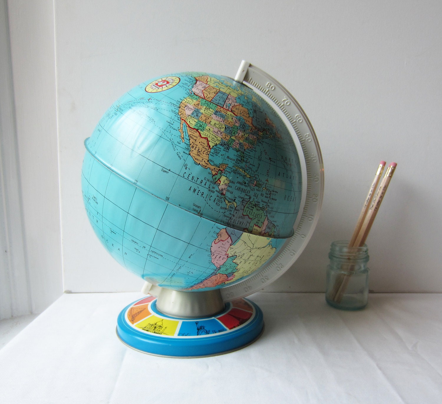 Vintage 9" Metal Globe Ohio Art