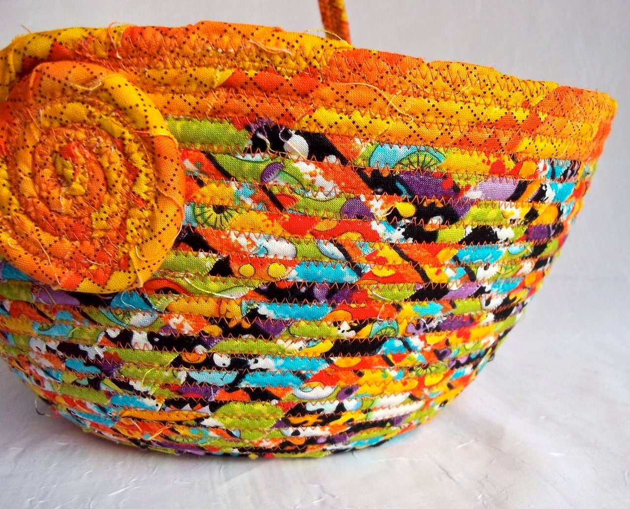 Halloween Candy Basket, Handmade Halloween Candy Bag, Halloween Candy Sack, hand wrapped and coiled fabric