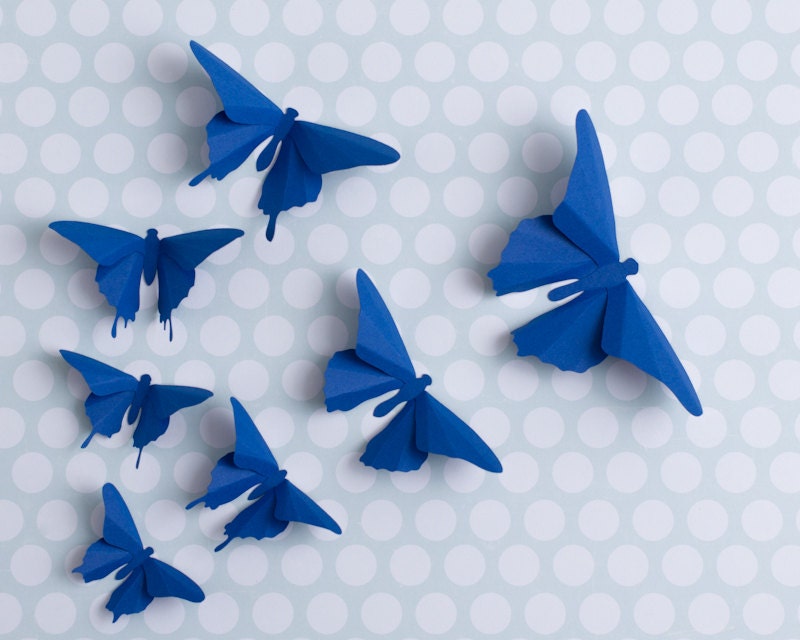 3D Wall Butterflies, 20 Cobalt Butterfly Silhouettes for Girls Room, Nursery, and Home Art Decor