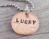 Necklace Custom Hand Stamped Jewelry 2013 Lucky Penny Charm Fun Good Luck Great Gift For A Man Can Be Personalized