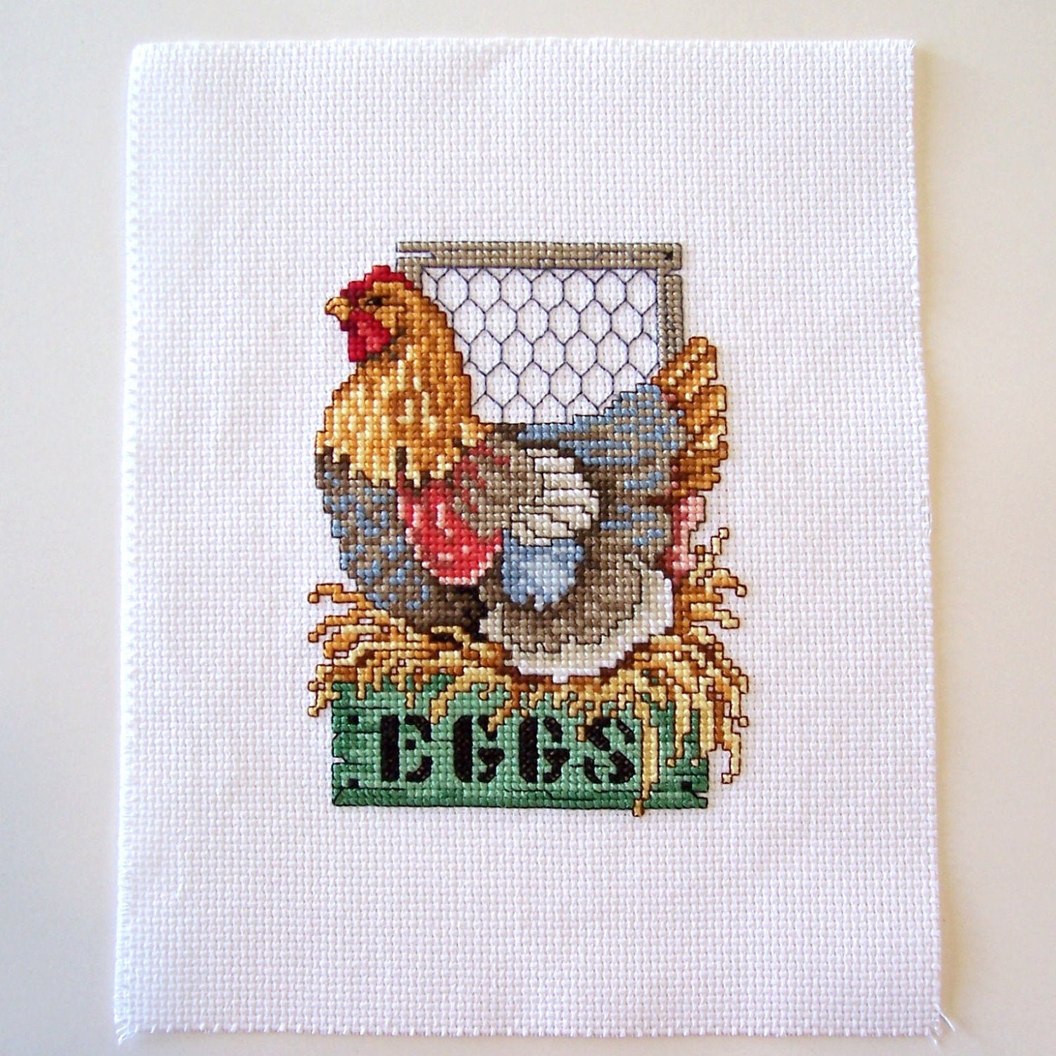 Completed Counted Cross Stitch of Chicken 5x7