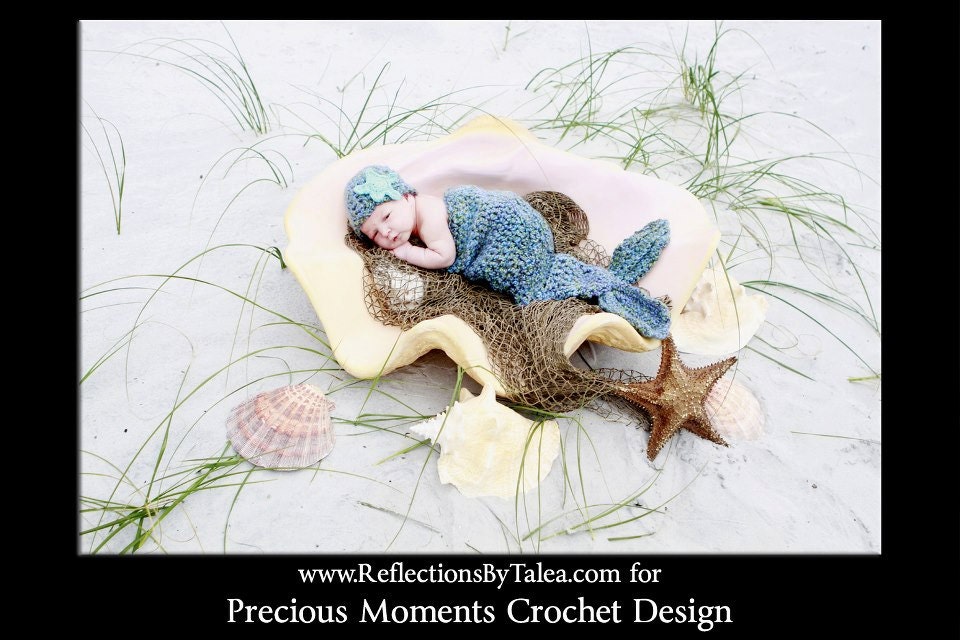 Beautiful Mermaid Tail and Beanie Set Newborn Baby Girl Crochet Photo Prop