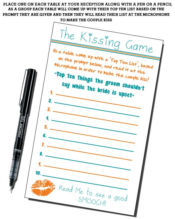Kissing Game - Top Ten List