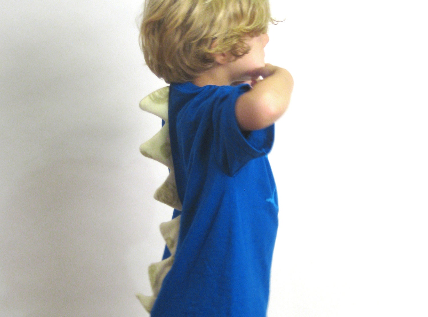 Velocirapture - Hand sewn, hand screened dinosaur spiked T shirt size child Small - blue, light green