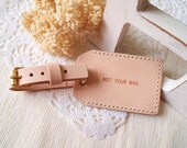 Luggage Tag with Back Window - Nude (N) - Personalized - Leather - Hand Stitched