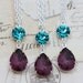 Bridesmaids Jewelry Silver Peacock Wedding Earrings Purple Amethyst Teal 6 Pairs Bridesmaids Jewelry Vintage Earrings - Clip ons avail