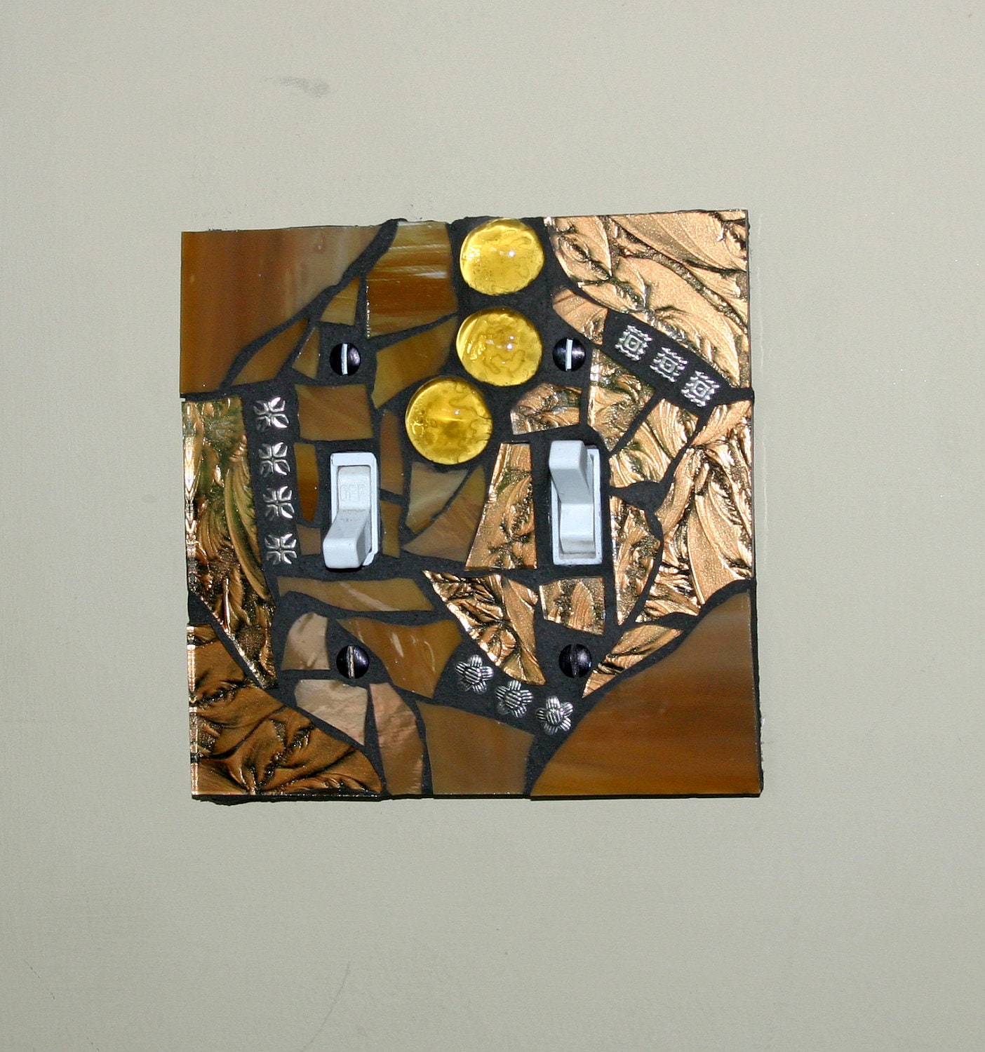 Golden Glamour - Handmade Double Mosaic Light Switch Cover Wall Plate
