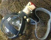 Pirate/Steampunk Glass Round Bottle, Flask,  Navy Blue Leather-Wrapped