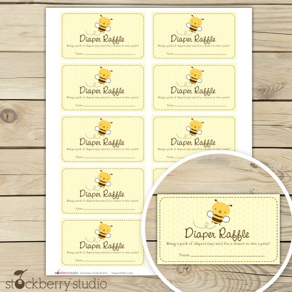 Bumble Bee Yellow and Brown Baby Shower Diaper Raffle Tickets - Instant Download Il_570xn