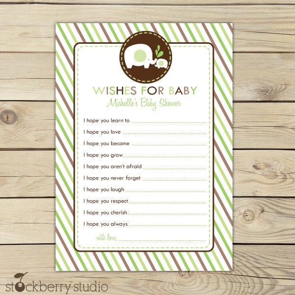Elephant Boy Baby Shower Wishes for Baby Advice Printable Card Il_570xn