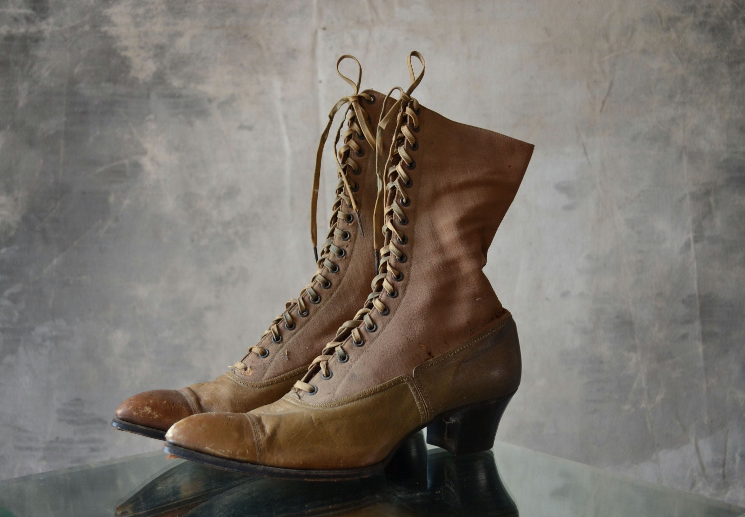 VIctorian Boots, canvas and leather.