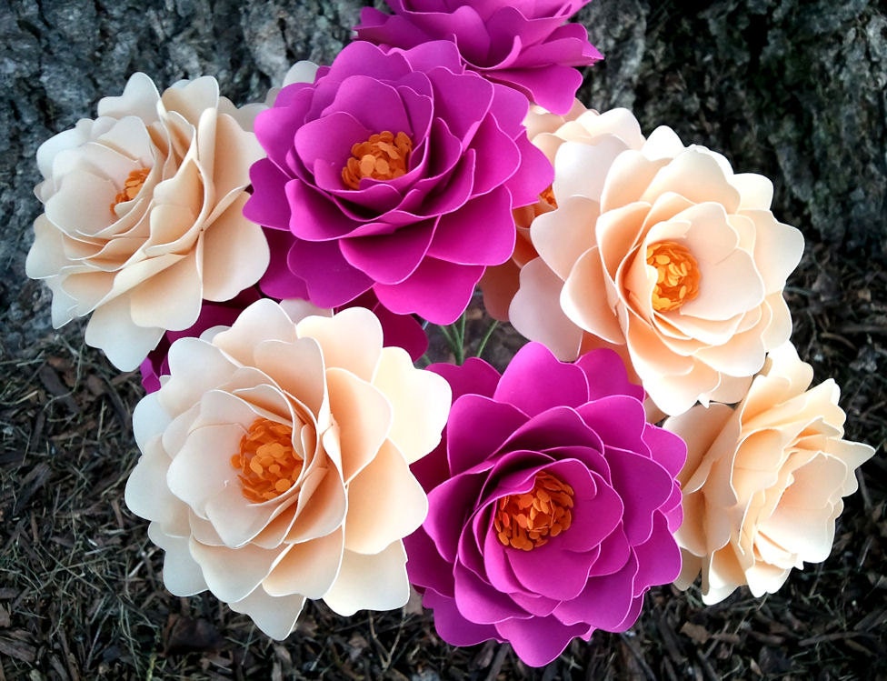 Paper Flowers - Wedding Flowers - Handmade - Stemmed - Custom Orders - Wide Variety Of Colors -Set of 10 Il_170x135