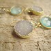 Linear Druzy Earrings Drusy Quartz Sea Green Chalcedony Gold Vermeil Bezel Set