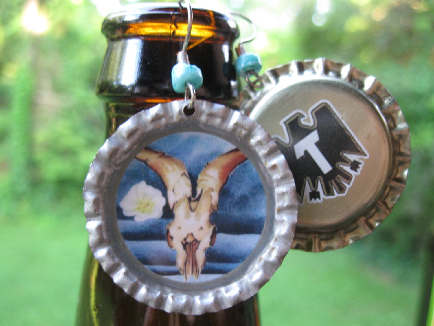 Georgia O'Keeffe skull Bottle cap Earrings
