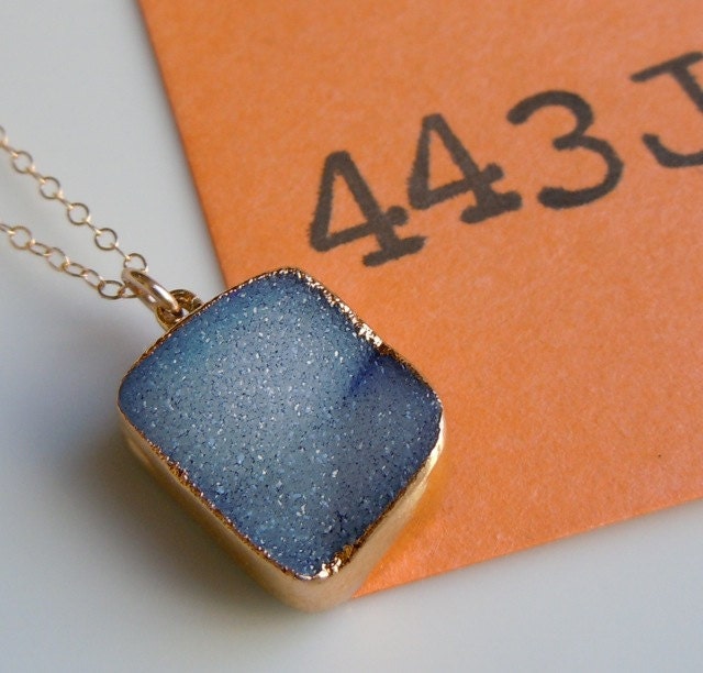 Druzy Drusy Necklace in Sky Blue, SOMETHING BLUE
