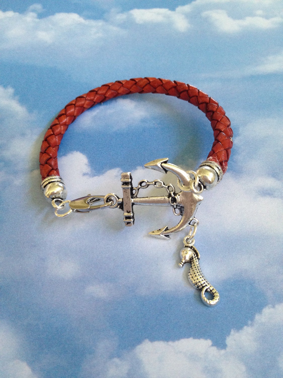 Anchor and Red Leather Bracelet