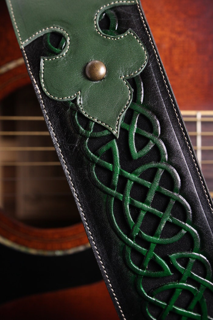Custom Leather Guitar Strap Green Leather by EthosCustomBrands