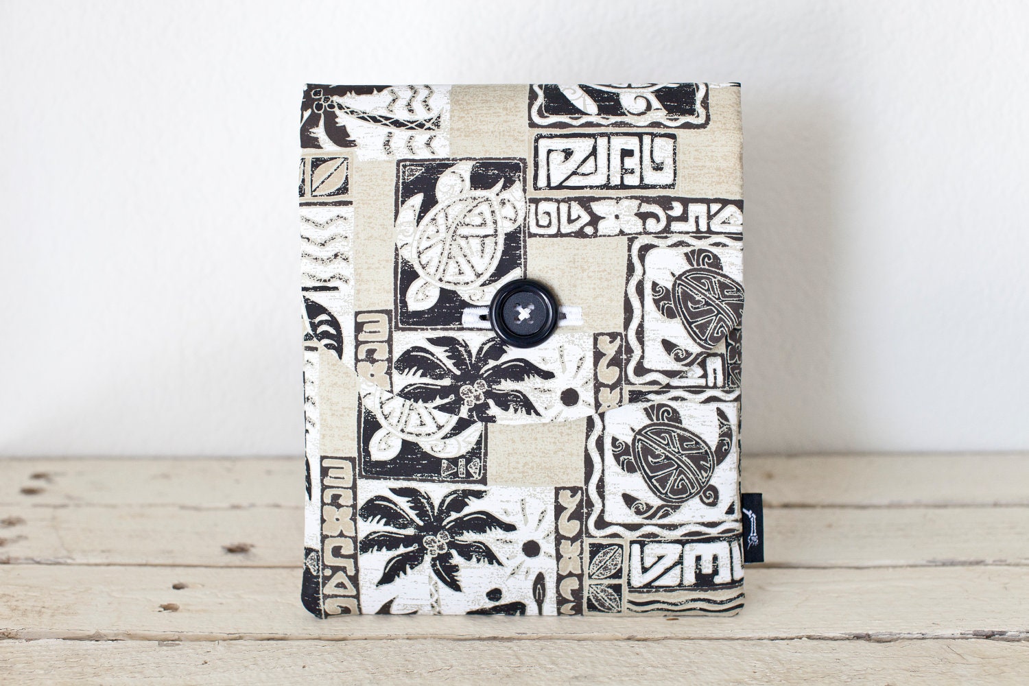iPad  Mini Case, iPad Mini Sleeve, iPad Mini Cover  - "Honu Kai" - Padded with Pocket & Button - Tiki, Tropical, Turtle, Palm Tree, Brown