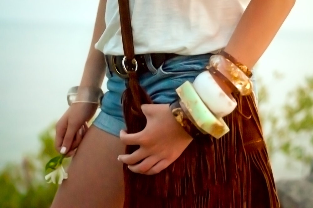 mint gold eco resin square bangle with suspended gold leaf