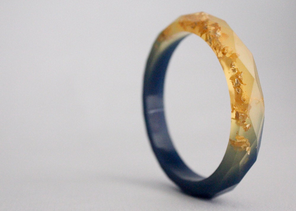 Day and night multifaceted two toned yellow and blue eco resin bangle