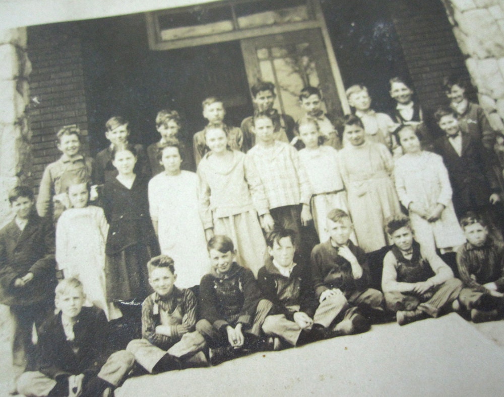 Real photo postcard school class photograph, back to school, Azo paper, RPPC, vintage, antique
