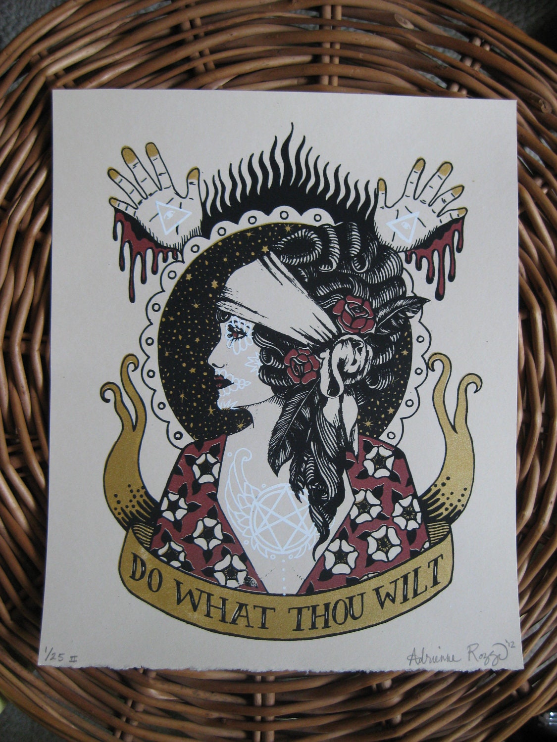 LIMITED EDITION Do What Thou Wilt Occult Gypsy handmade hand printed Screenprint