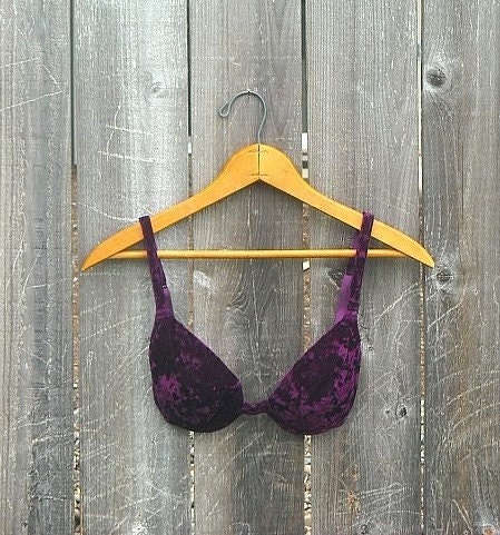 Vintage Bra, Victoria's Secret, Vintage Lingerie, Velvet Bra, Purple Bra, 1990s, Size 34B,