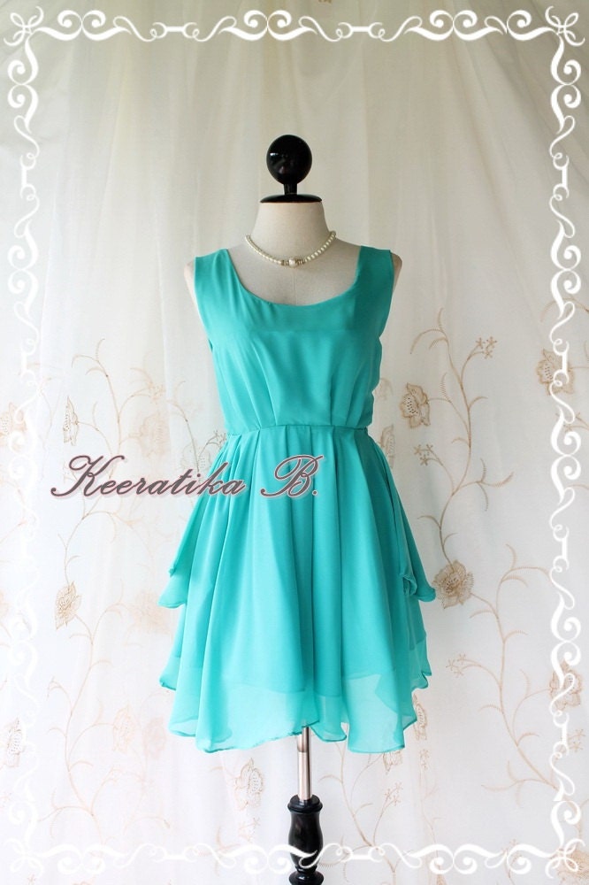 A Party V Shape Style - Cocktail Prom Party Dinner Wedding Night Dress Mint Blue Full Lined Deep Back Bow Tie Sexy Charming Looks