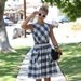 VTG 1950s 50s Grey Checkered Dress w/ Slouchy Pockets S/M