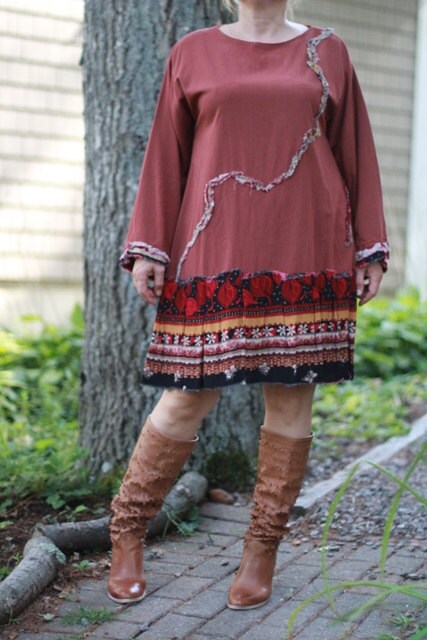 Eco-Friendly Dress / Upcycled / Astonishing Vibrations/ Large/ One of a kind by Europeaninboston