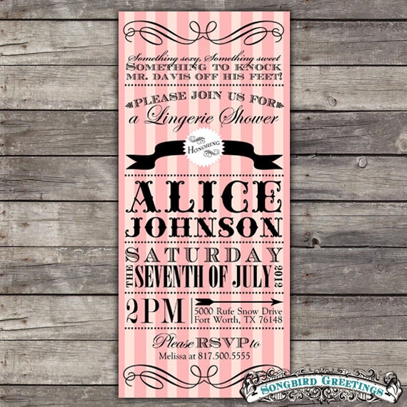 Vintage T-length lingerie shower invitation & coordinating shopping card inserts Il_170x135