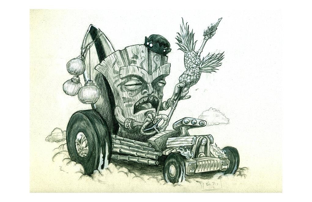 Tiki Hot Rod Big Daddy Roth Rat Fink inspired 11x17 print