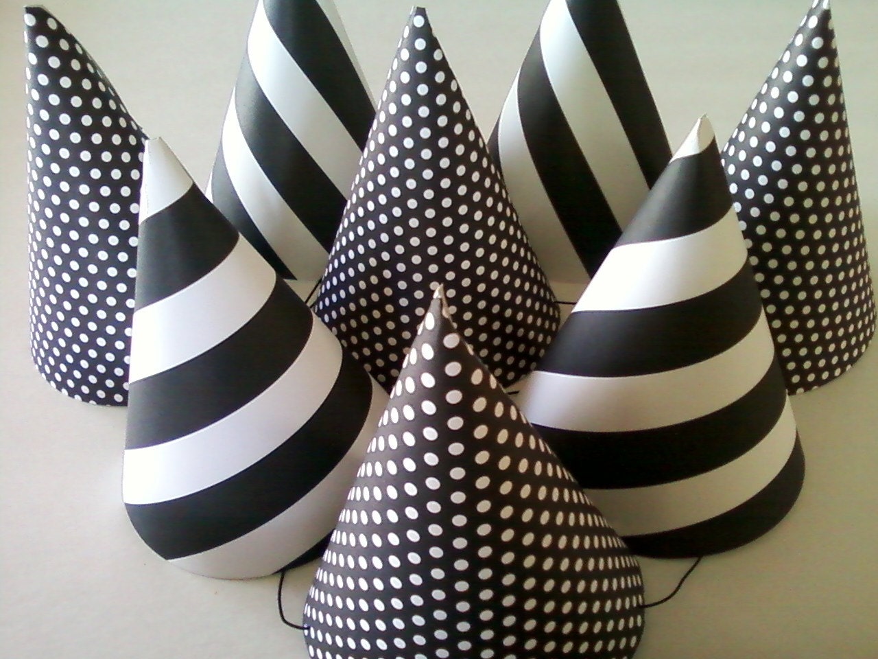BLACK & WHITE Party Hats (Set of 6) --  Polka Dot and Stripes