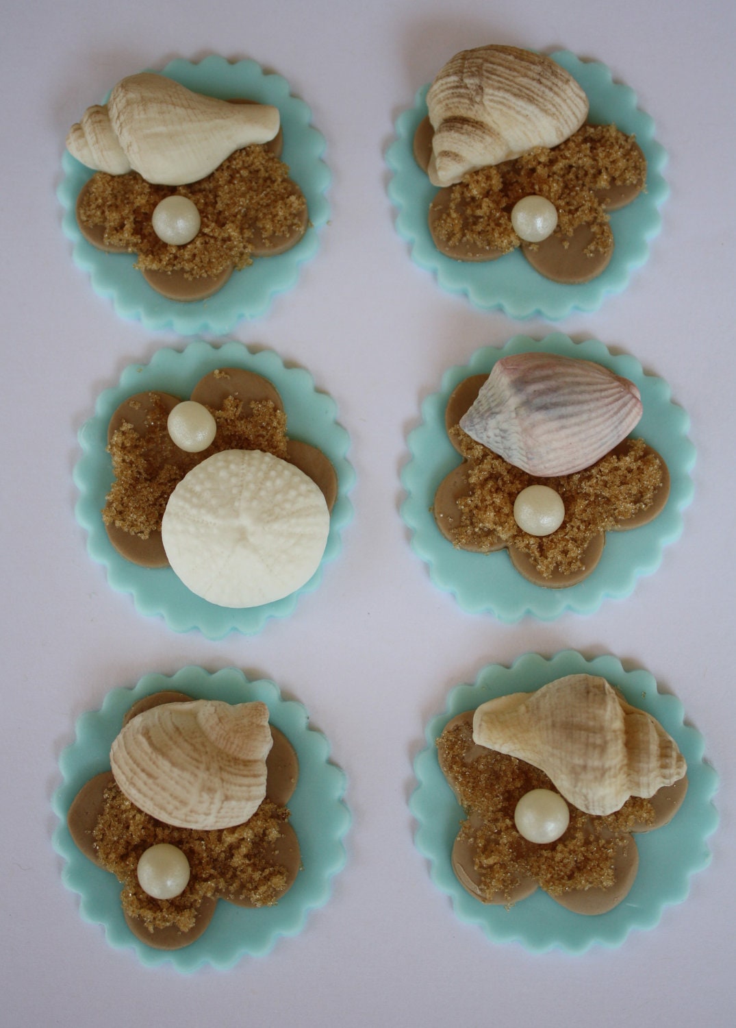 Sea Shell Sand and Pearls Fondant Cupcake Toppers