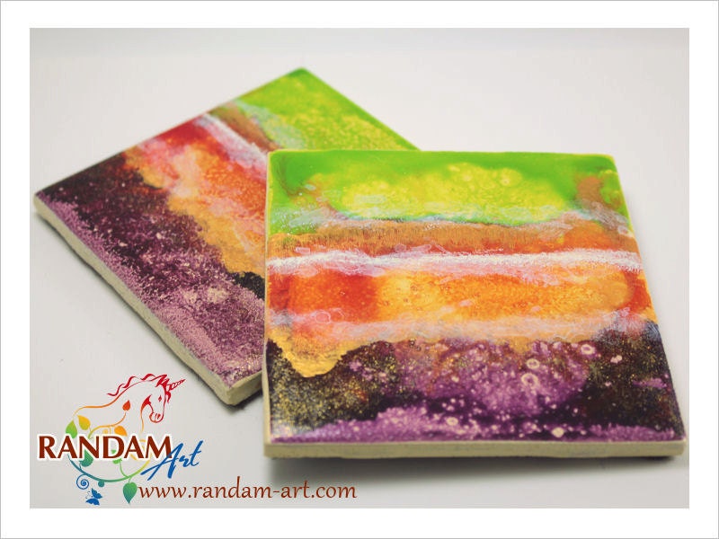 Hand Painted Tile Coaster, Spoon Rest, Trivet, Tile Art. OOAK.