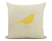 Personalized pillow cover - Mustard yellow print of your choice on natural beige canvas front and geometric back - 18x18 accent pillow cover
