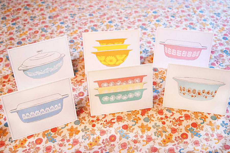 NEW - Set of 6 - Vintage Pyrex Note Cards - The Flowers - Blank Inside