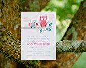 Pink & Teal Owl Birthday Party Invitations