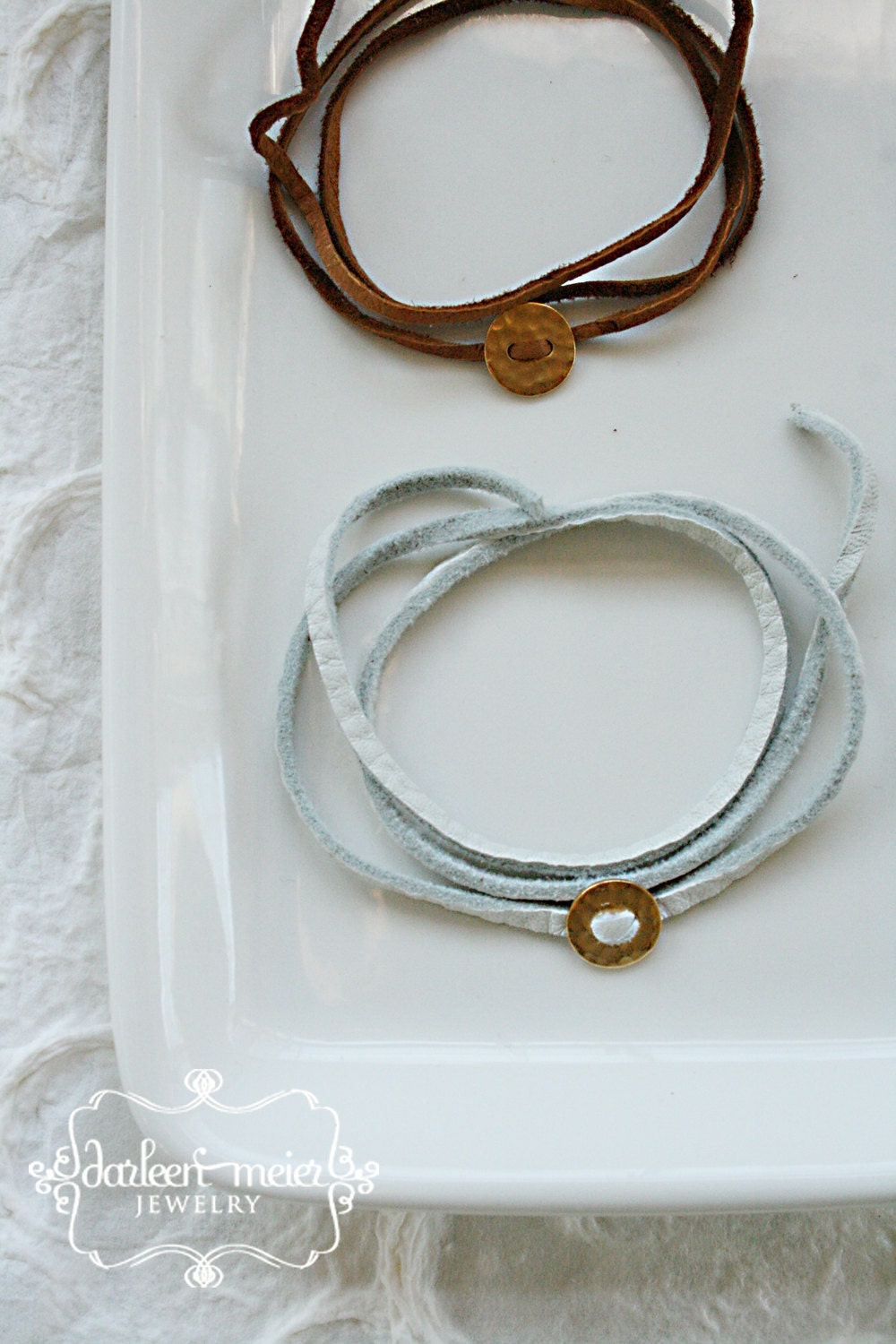 BUTTON gold plated leather wrap bracelet