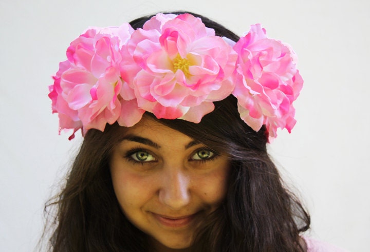 Pink Rose Flower Crown. Neon Pink Hair Accessory, Neon Flower Crown, Rave Wear, Music Festivals, Hot Pink, Costume, Electronic