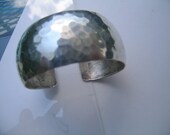 Wide Sterling silver hand planished bangle bracelet      VJSE