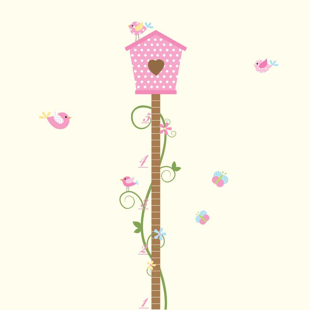 Growth Chart Vinyl Wall Decal-with Birds Butterflies