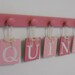 Pink Wooden Letters Nursery Art Decoration for QUINN includes 5 Peg Wooden Rack