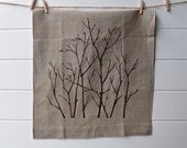 Linen Kitchen Towel with Branches, Natural Brown