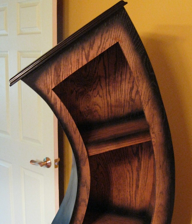 FREE SHIPPING,Handmade 6ft Curved Bookshelf Oak Stained/Blk