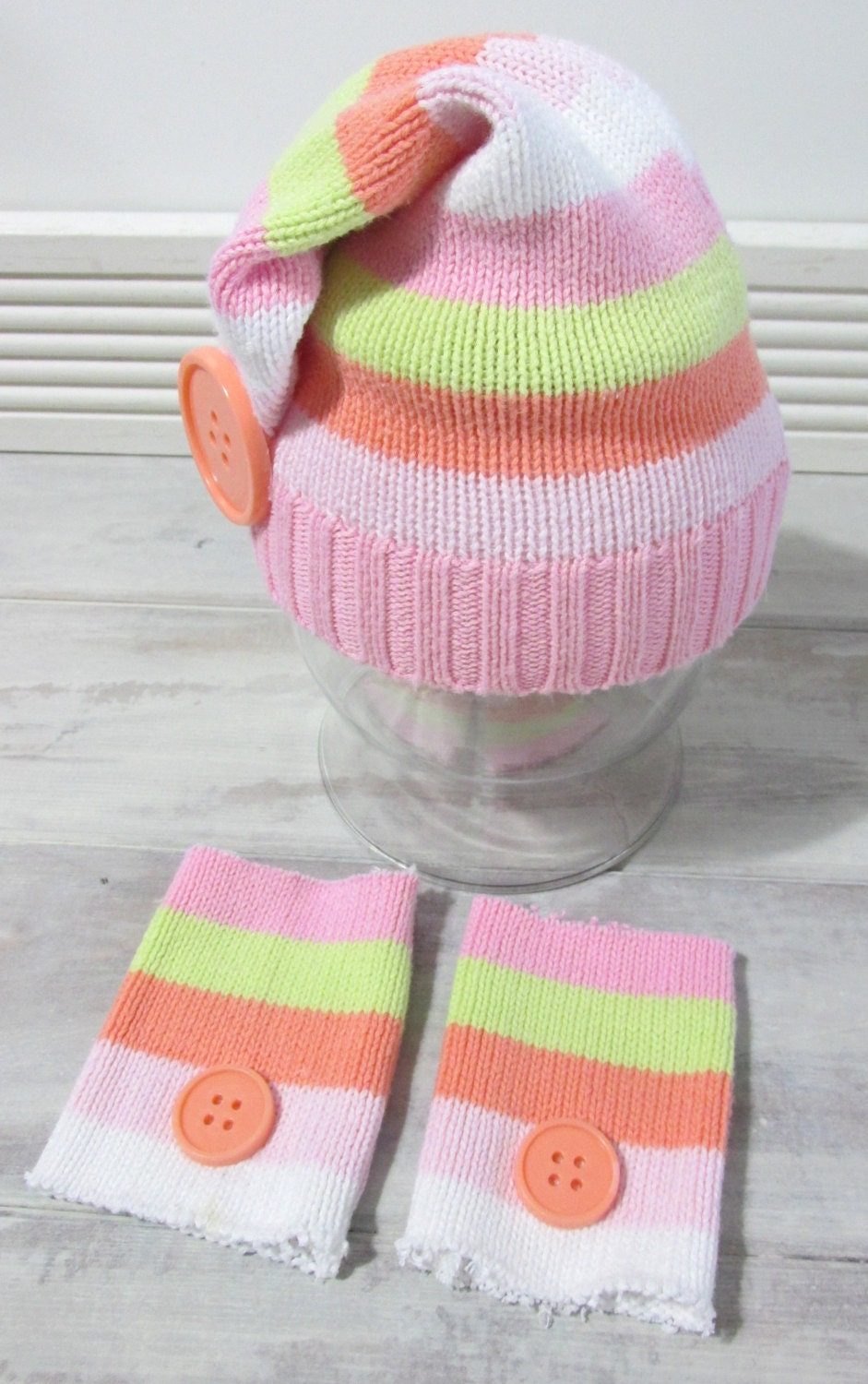Baby girl bright photo prop hat and legwarmers, newborn photography props