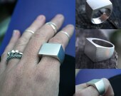 chunky sterling ring masculine statement ring with flat rectangular face knuckle ring