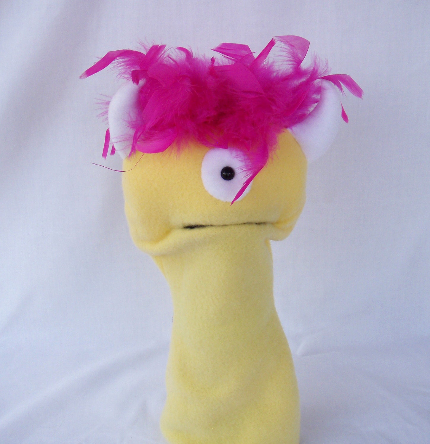 Yellow Hand Puppet Large Moving Mouth One Eyed Monster